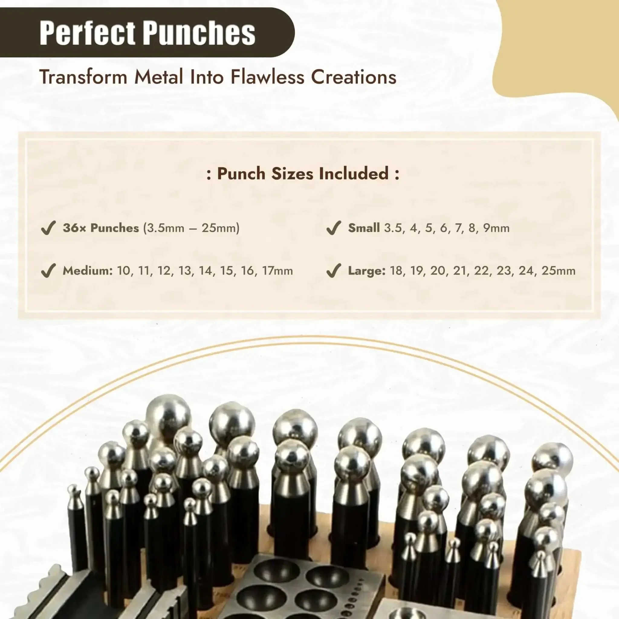Workhorse Doming Block And Punch Set For Jewelry Making 41 Piece Dapping Kit With Steel Block And Wood Base Metal Forming Tools For Coin Rings Ring Making Jewelry Craft - Image 6