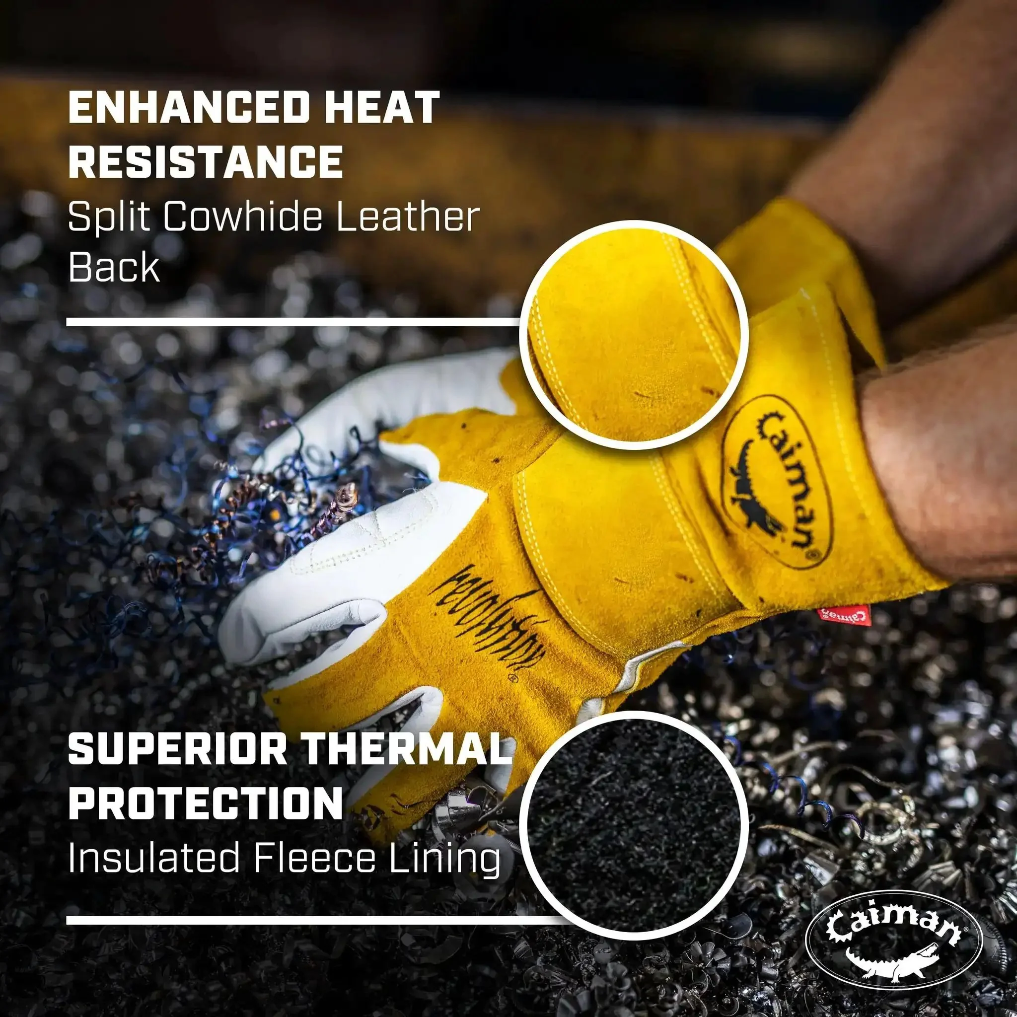Workhorse Goat Grain Welding Gloves For TIG And Multi Tasking With Split Cowhide Back Four Inch Extended Cuff White And Gold Large Kontour Design For A Better Fit Rugged Grip All Day Comfort And Wrist Support - Image 3