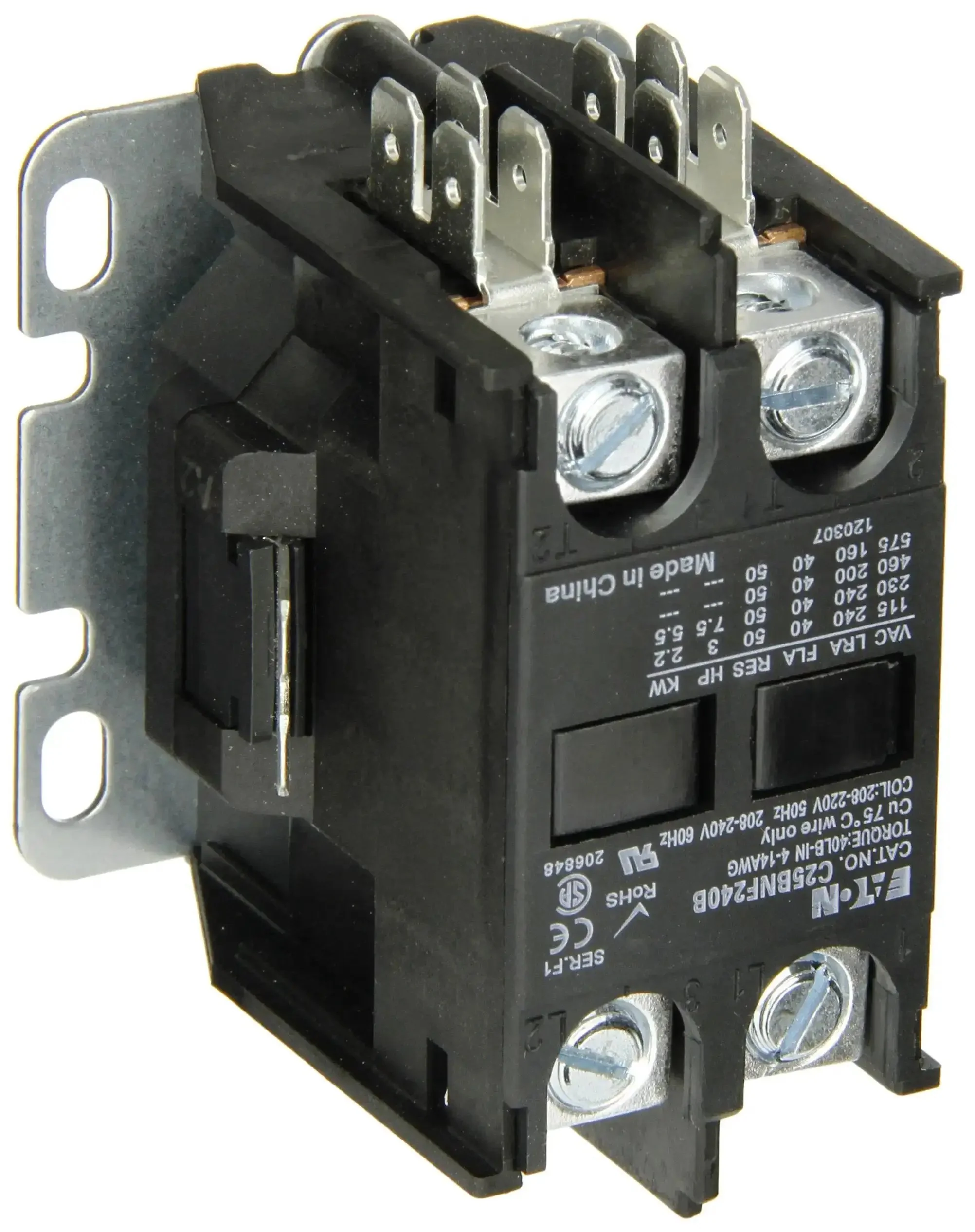 Workhorse Heavy Duty 40 Amp Definite Purpose Contactor With 7.5 HP At 230V And 3 HP At 115V, 240V Coil, DPST NO DB, Inductive Rating For Industrial Panels, 690V Insulation, CE CSA Certified
