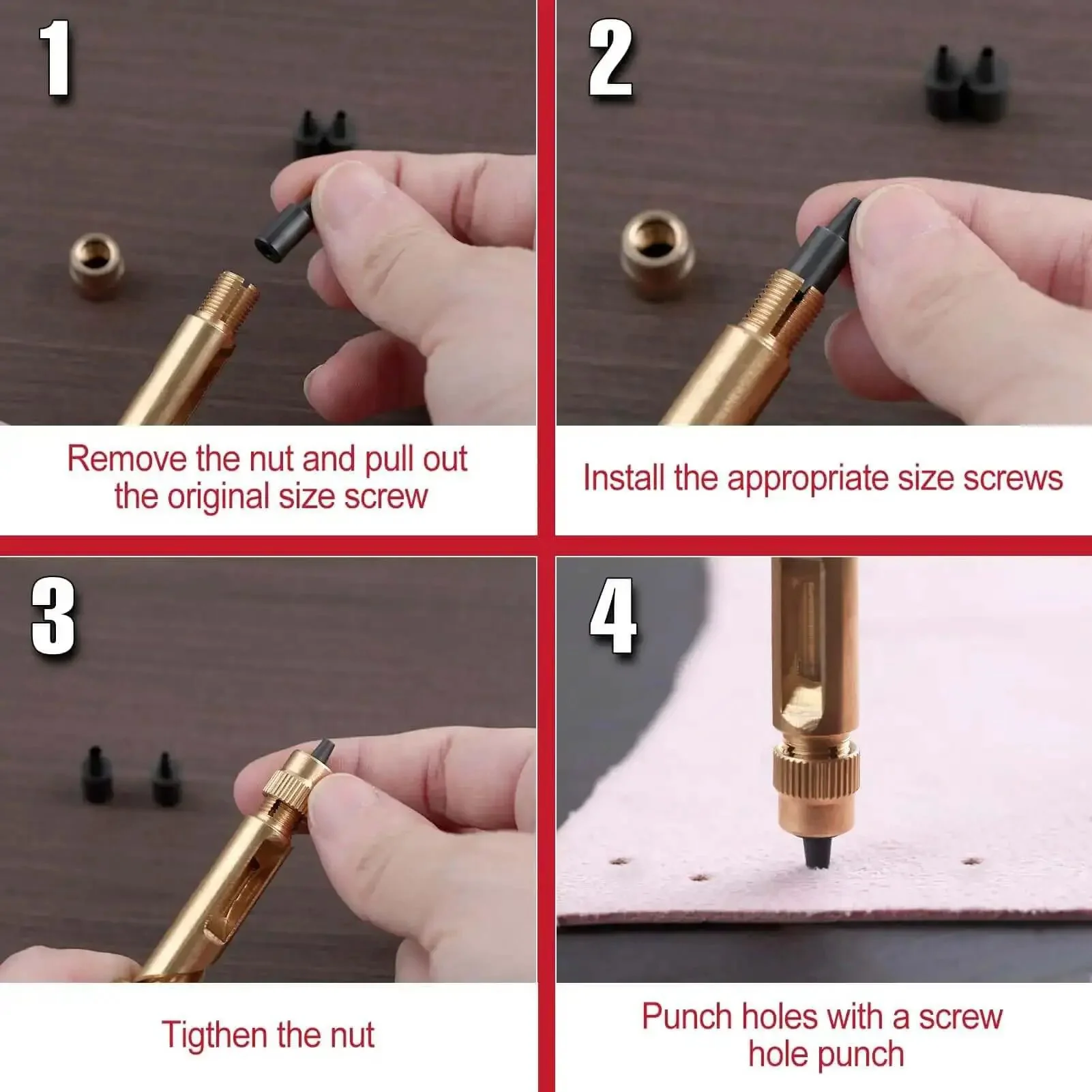 Workhorse Leather Hole Punch Tool With Wood Handle, Adjustable Belt Hole Puncher, Six Tip Sizes From 1.5 To 4 Mm, Includes Steel Ruler, Needle, Storage Box, And Durable 45 Steel Construction - Image 2