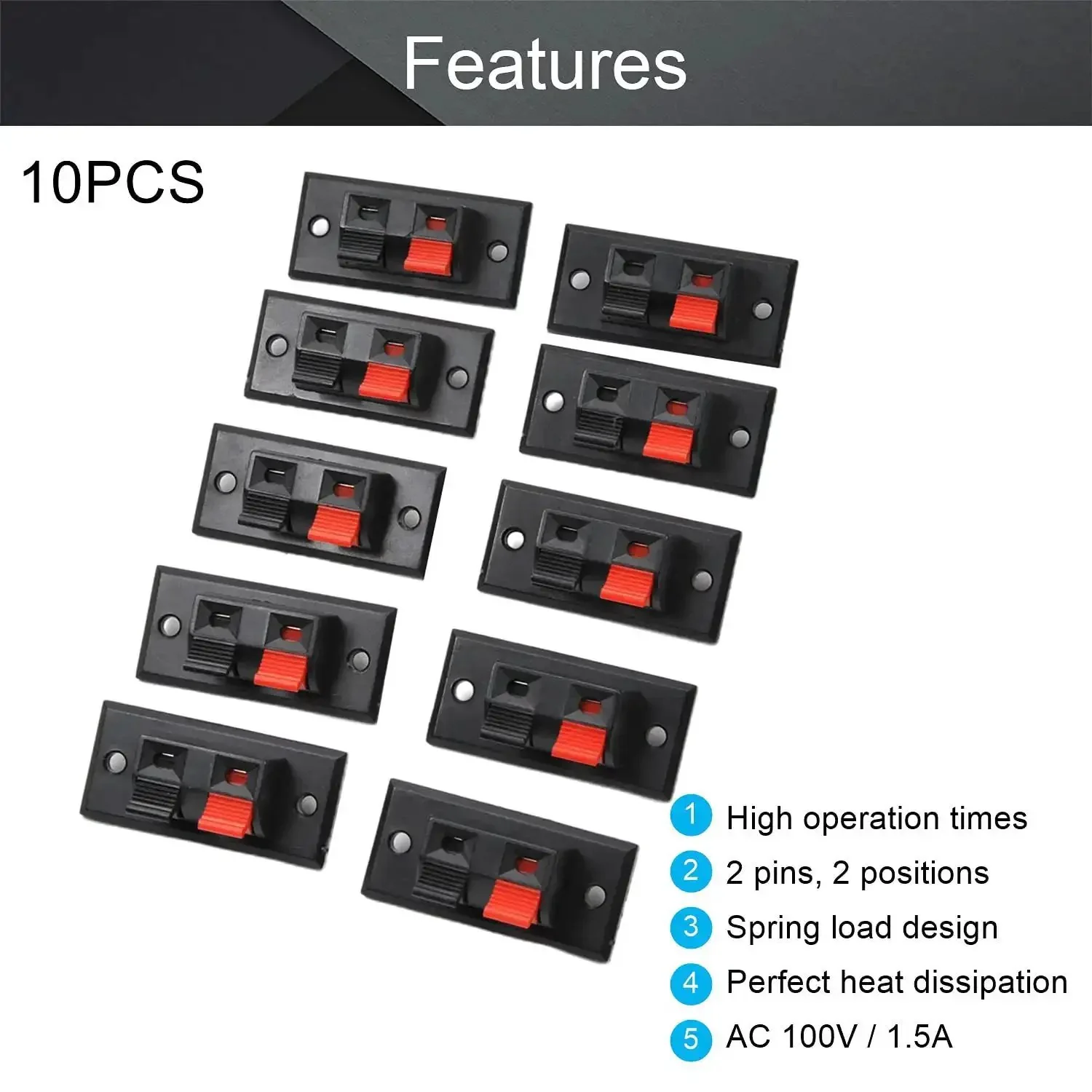 WP2-3 Speaker Spring Connection Clip 2 Way Terminal Strip Block Push Release Jack Socket Connector For Quick Wire Hookups And Test Clips Plus Custom Speaker Upgrades - Image 5