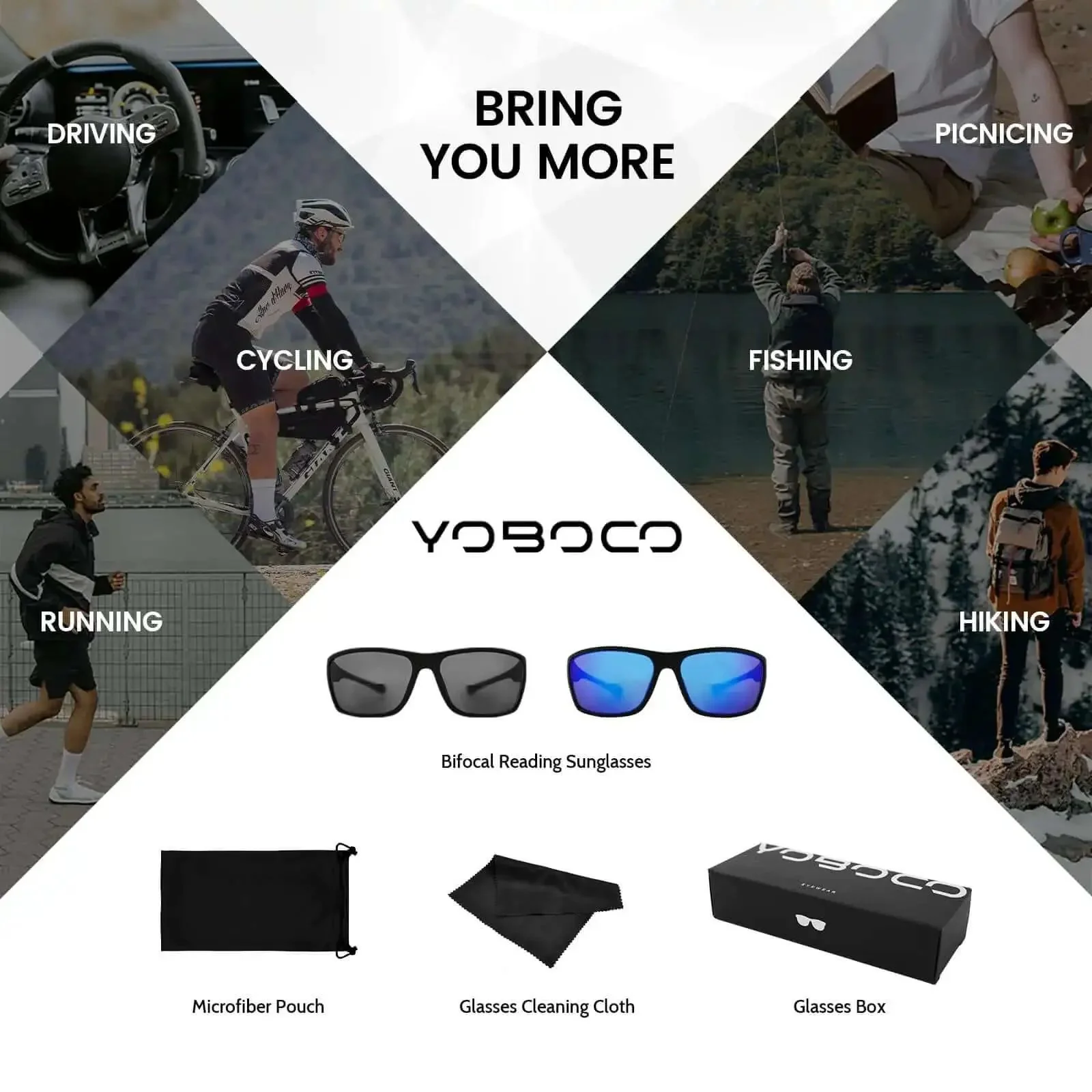 Wrap Around Bifocal Sunglasses With Built In Readers 1.25 For Driving And Sports Use With Blue Or Black Frames Clear Vision For Phone Or Dashboard On The Go UV Protection And All Day Comfort - Image 2