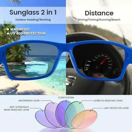 Wrap Around Bifocal Sunglasses With Built In Readers 1.25 For Driving And Sports Use With Blue Or Black Frames Clear Vision For Phone Or Dashboard On The Go UV Protection And All Day Comfort - Image 6