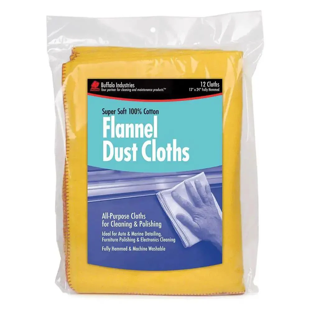 Yellow Flannel Dust Cloths 13 X 24 Inches, 100 Percent Cotton, Fully Hemmed, Pack Of 12, Won't Scratch Fine Surfaces, Ideal For Auto Detailing, Polishing, Dusting, Cleaning, And Machine Washable - Image 3