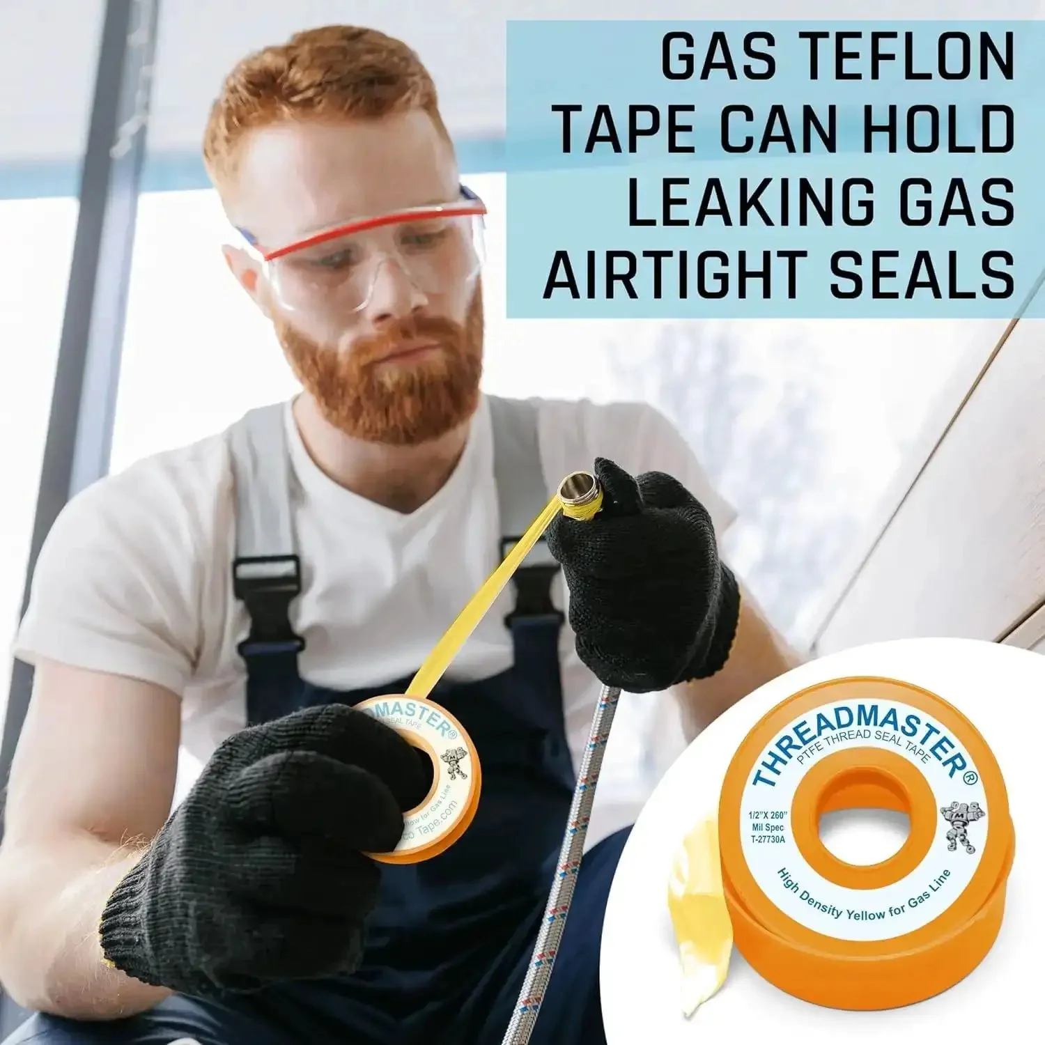Yellow Gas Pipe Thread Sealant Tape Half Inch Width Two Hundred Sixty Inch Length For Propane And Natural Gas Lines, Easy To Apply, Durable Leak Proof Seal Ideal For DIY Home Projects And Pro Plumbers - Image 6