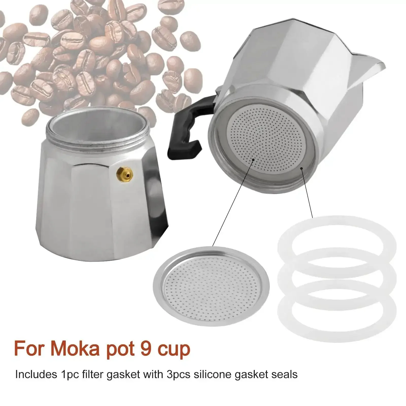 Your Go-To Gear Silicone Gasket And Aluminum Filter Set For Stovetop Espresso Makers 2/3/6/9/12 Cup Rubber Seal For Moka Pot Replacement Parts Easy Install Durable 9 Cup Compatibility Heat Resistant Stove Top Coffee Machine Accessories - Image 6