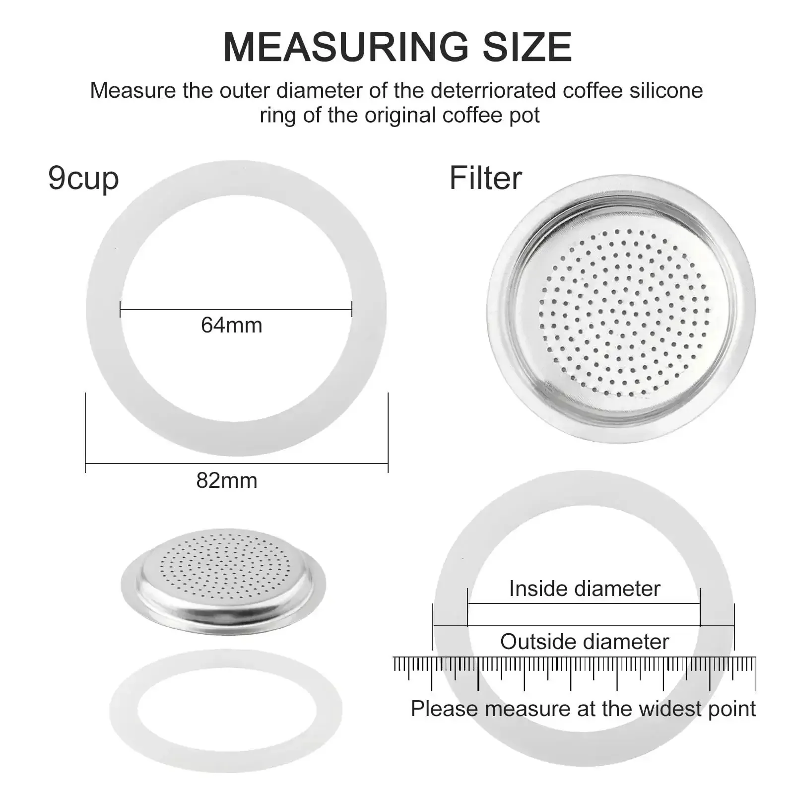 Your Go-To Gear Silicone Gasket And Aluminum Filter Set For Stovetop Espresso Makers 2/3/6/9/12 Cup Rubber Seal For Moka Pot Replacement Parts Easy Install Durable 9 Cup Compatibility Heat Resistant Stove Top Coffee Machine Accessories - Image 7