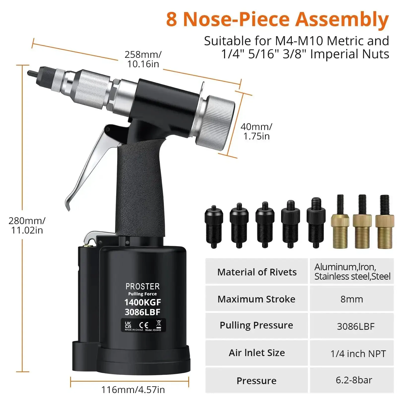 Your Go To Heavy Duty Pneumatic Hydraulic Rivet Nut Set Kit With Eight Mandrels For M4 M5 M6 M8 M10 And Quarter Inch Five Sixteenths And Three Eighths Nuts Includes Storage Case Built For DIY Projects Marine Repairs And Pro Garage Work - Image 9