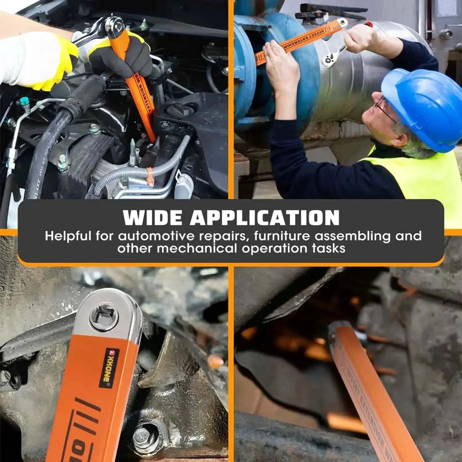 Zero Degree Offset Extension Wrench For Tight Spaces Three Eighths Inch Drive Socket Extender With Square Adapters And One Quarter Inch Socket Plus Three Eighths And One Half Inch Square Adapters In Flat High Hardness Steel - Image 2
