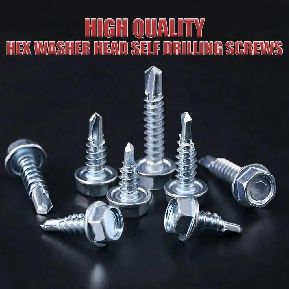 Zinc Plated Hex Washer Head Self Drilling Sheet Metal Screws Assortment Kit With Eight Popular Sizes Including Number Eight And Number Ten With Hex Heads In One Quarter Inch And Five Sixteenths Inch Built For DIY Projects And Auto Metalwork - Image 5